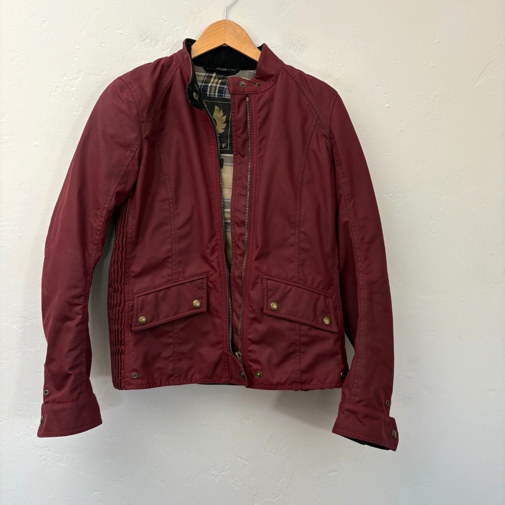 Belstaff Antrim Waxed Motorcycle Jacket Women Size 8 Racing Red Zip Up